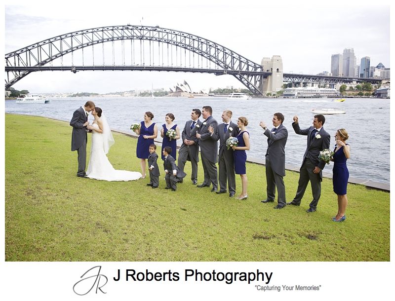 Celebrating a new marriage with bridal party on sydney harbour -Sydney wedding photography 